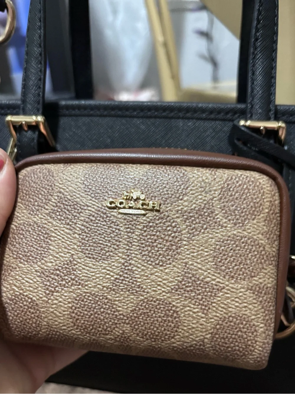 Coach Tan/Brown Signature Mini Crossbody Bag